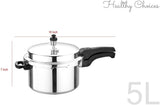 Healthy Choices 5.3 Quart Outer Lid Pressure Cooker - Double Safety Valve - For All Cooktops - Stove Top Cookware for Quick Cooking of Meat, Soup, Rice, Black Beans, & more, Aluminium, Silver 5 Liters
