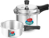 Pigeon Induction Base Outer Lid Aluminium Set 2 Liter + 3 Liter + 5 Liter Pressure Cooker Set - Cooks delicious food in less time: soups, rice, legumes & more 5 Piece Set Silver