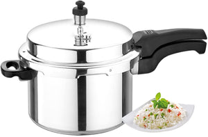 Healthy Choices 5.3 Quart Outer Lid Pressure Cooker - Double Safety Valve - For All Cooktops - Stove Top Cookware for Quick Cooking of Meat, Soup, Rice, Black Beans, & more, Aluminium, Silver 5 Liters