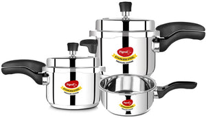 Pigeon Induction Base Outer Lid Stainless Steel Set 2 Liter+ 3 Liter + 5 Liter Pressure Cooker Set- Cook delicious food in less time: soups, rice, legume and more 5 Piece Set Silver