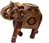 Rosmonte Hand Carved Wooden Indian Elephant Decor - 18" - Dark Wooden Elephant Figurine with Brass Accents - Made from Eco Friendly & Long Lasting Mango Wood