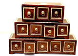 Rosmonte Indian Wooden Jewelry Organizer with Brass Accents - Largest box measures: 23 x 6 x 2 inches - Set of 3 Small Wooden Storage Boxes for Jewelry, keepsakes - Made From Eco Friendly & Long Lasting Mango Wood