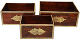 Rosmonte - Wooden Storage Boxes with Brass Accents - for Toys, Books, Keepsakes, Crafts, Pet Toys - Decorative Wooden Box Set of 3