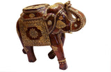 Rosmonte Hand Carved Wooden Indian Elephant Decor - 18" - Dark Wooden Elephant Figurine with Brass Accents - Made from Eco Friendly & Long Lasting Mango Wood