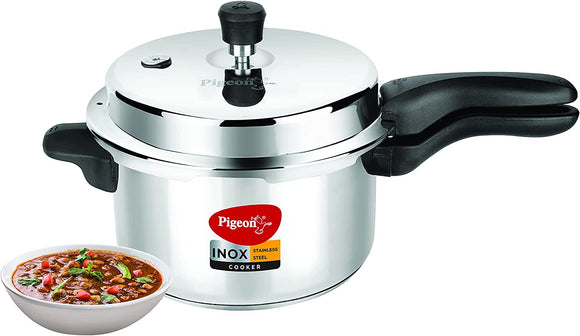 Pigeon Pressure Cooker - 5 Liters - Inox Stainless Steel Outer Lid Stovetop & Induction Base - Cook delicious food in less time: soups, rice, legumes, and more