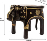 Rosmonte - Hand Carved Wooden Coffee Table - Dark Brown Wooden Elephant Side Table with Brass Accents - 17 x 13 x 14 Inches- Made from Long Lasting Mango Wood - Fully Assembled