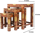 Rosmonte Handmade Indian Wooden Nesting Tables with Brass Accents - 19.5 x 12 x 18 inches - 3 Piece Set - Coffee Table, End Table - Made from Eco Friendly & Long Lasting Mango Wood - Fully Assembled