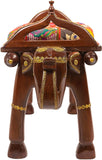 Rosmonte Hand Carved Ottoman with Brass Accents - Royal Wooden Elephant Ottoman with Hand Woven Colorful Cushion - 28 x 12 x 20 Inches - Made from Long Lasting Mango Wood - Fully Assembled