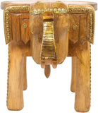 Rosmonte - Hand Carved Wooden Coffee Table - Wooden Elephant Side Table with Brass Column Accents - 17 x 13 x 14 Inches- Made from Long Lasting Mango Wood - Fully Assembled