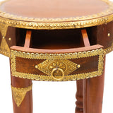 Rosmonte - Hand Carved Wooden Coffee Table with Drawer - Wooden Elephant Side Table with Brass Column Accents - 16 x 13 x 16 Inches- Made from Long Lasting Mango Wood - Fully Assembled