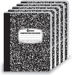 Rosmonde Composition Notebook for School & Office Supplies - Black Marble, Notebook Journal, Homeschool and Work From Home (WFH) Supplies, Wide Ruled, 5 Pack, (200 pages)